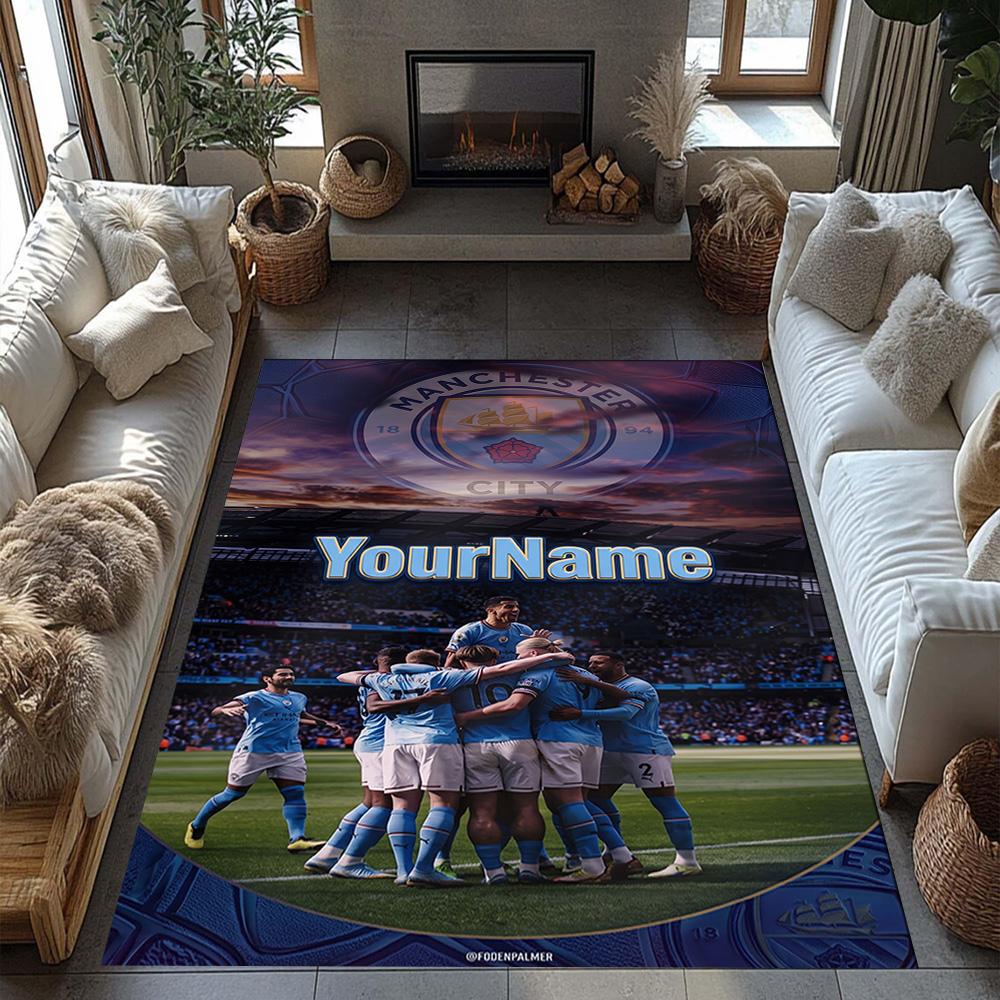 Manchester City Customize Your Name Floor Mat Design for Bedrooms Game Room Dormitory Foyer Antislip Carpet Decorate Offices Wedding Party Gift