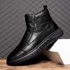 New Men Black Leather Boots Fashion High Top Leather Ankle Boots Motorcycle Lace-up Platform Casual Shoes