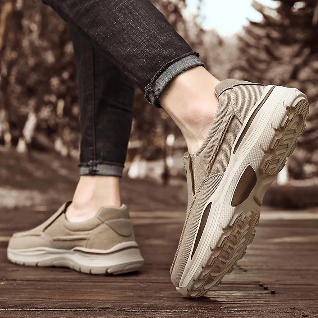 Мужская повседневная обувь, дышащие лоферы из парусины, новинка 2025 года, удобная мужская обувь для ходьбы на открытом воздухе, классические лоферы, кроссовки