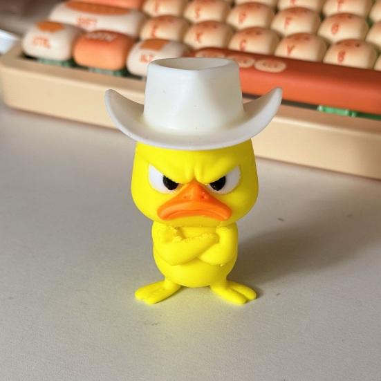 Humorous Home Accents Angry Duck Desk Figurine, 3D Printed Yellow Office Decoration with Cowboy Unique Shelf Displays Hat, Little Animal Ornament for