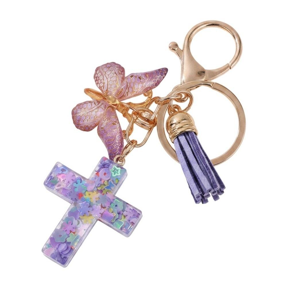 Tassel Butterfly Keychain Resin Bag Hanging Funny Cross Pendant Keychain Key Decor