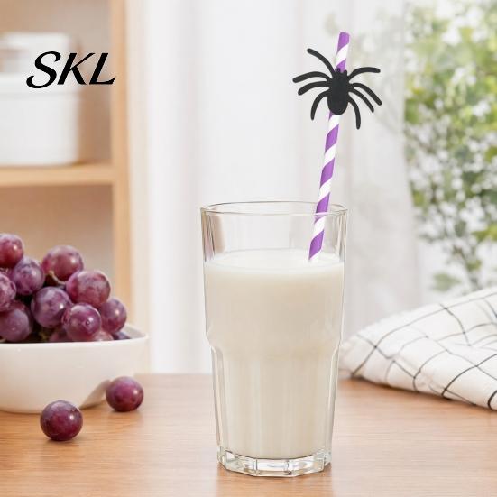 Eco-friendly Drink Straws 10PCS Disposable Paper Straws, with Halloween Theme Decorative Patterns, Odorless Thickened Drinking Striped for Cocktails