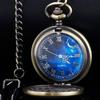 Карманные часы Скелетон Синий Звездный Дизайн Римские Цифры Винтажные Кварцевые Карманные Часы с Цепочкой Мужские Карманные Часы