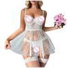 Забавное нижнее белье, сексуальное женское сетчатое прозрачное кружевное платье с узором Love, комплект спального платья на бретельках