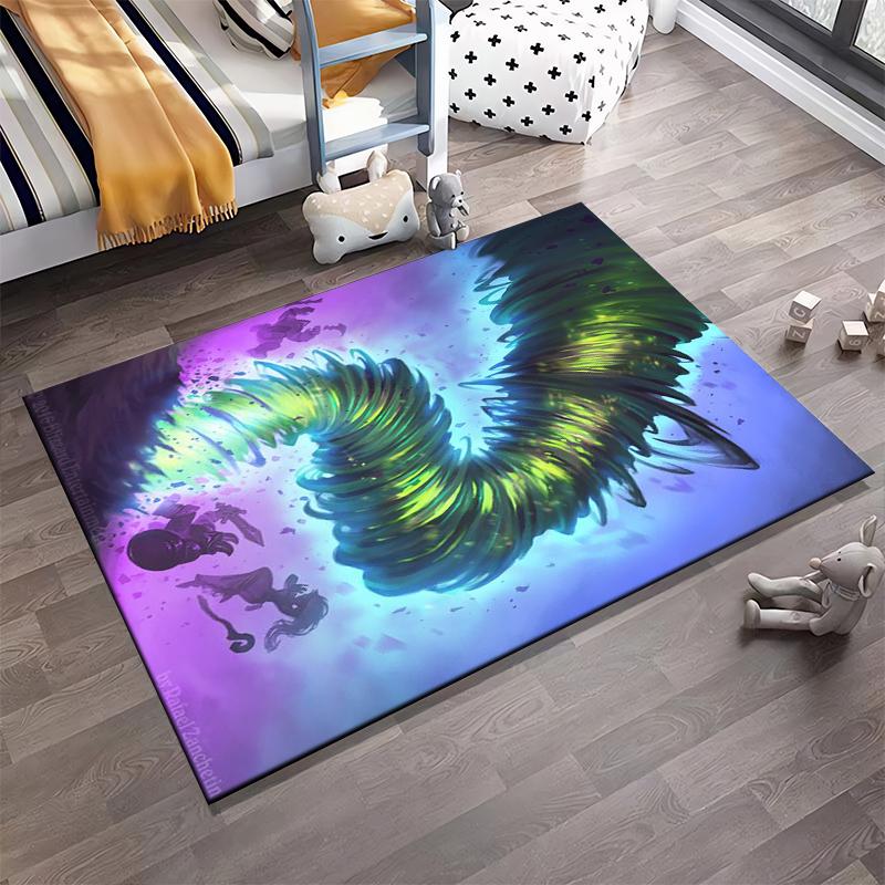 "Fantasy Artwork Carpet with Green Tornado and Characters Design" Suitable for use as an anti-slip for living room bedroom sofas