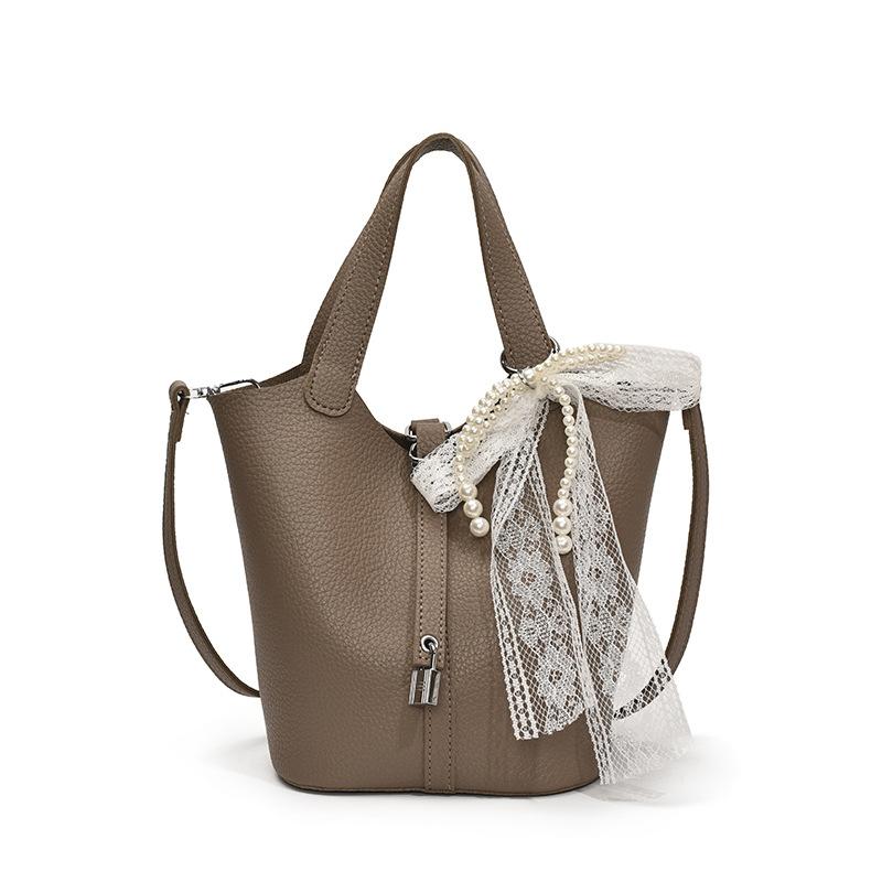 Простой темперамент узор личи портативная сумка-ведро повседневная легкая роскошь однотонная высококлассная сумка-мессенджер сумка женская