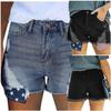 US Flag Women's Ripped Short Jeans Hem High Waisted Distressed Denim Shorts