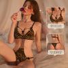 Sexy erotic underwear hollow strap erotic leopard print three-point sexy passion bed free flirting new