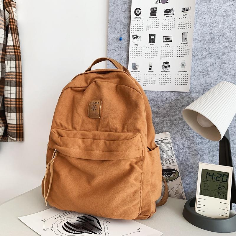 Школьная сумка для женщин, однотонный рюкзак, промытый холст, рюкзак для девочек