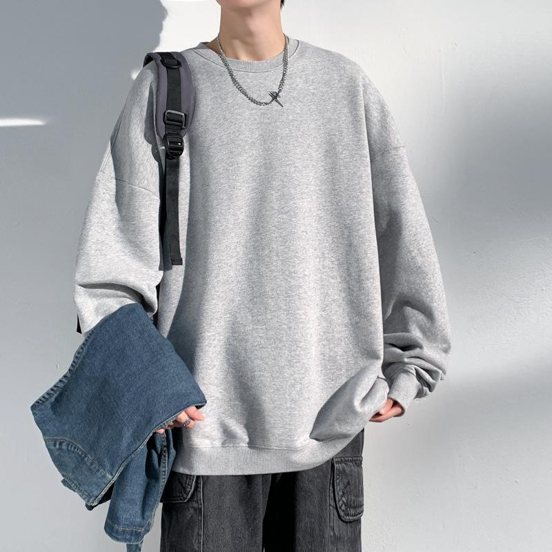 Толстовки с круглым вырезом, однотонный мужской удобный свитер на осень и зиму, свободный спущенный плечевой пояс, круглый вырез, универсальный свитер Tide