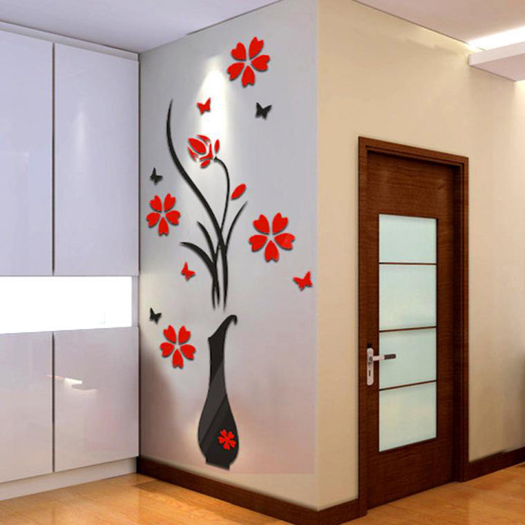 DIY Vase Flower Tree Crystal Arcylic 3D Wall Stickers Decal Home Decor