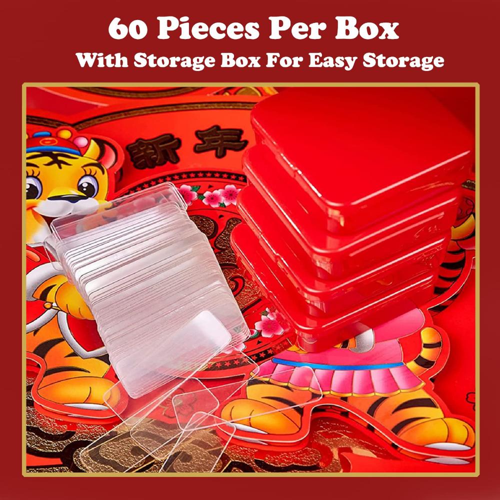 Reusable Multifunctional Double Sided Adhesive Tape, 60Pcs Double Sided Mounting Strong Sticky Wall Strips Transparent Tape Without Cropping