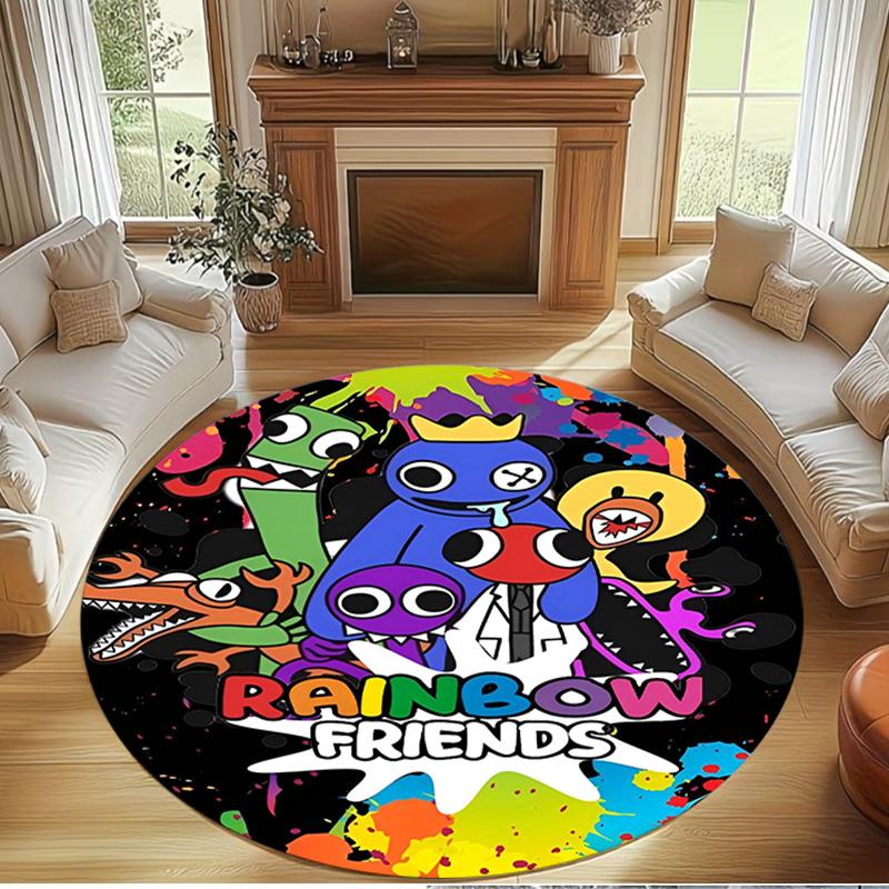 Game Rainbow Friends Print Round Rug, Washable Floor Carpet, For Entryway Dorm Laundry Room Office Study, Home Decor Birthday Christmas Gift