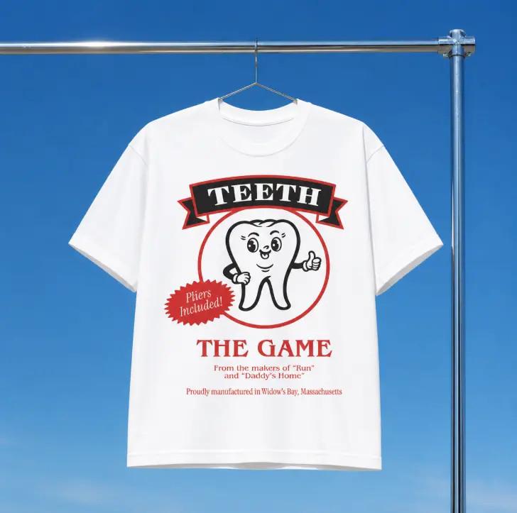 Funny Teeth Board Game Shirt Horror Humor Graphic Tee Retro Gift