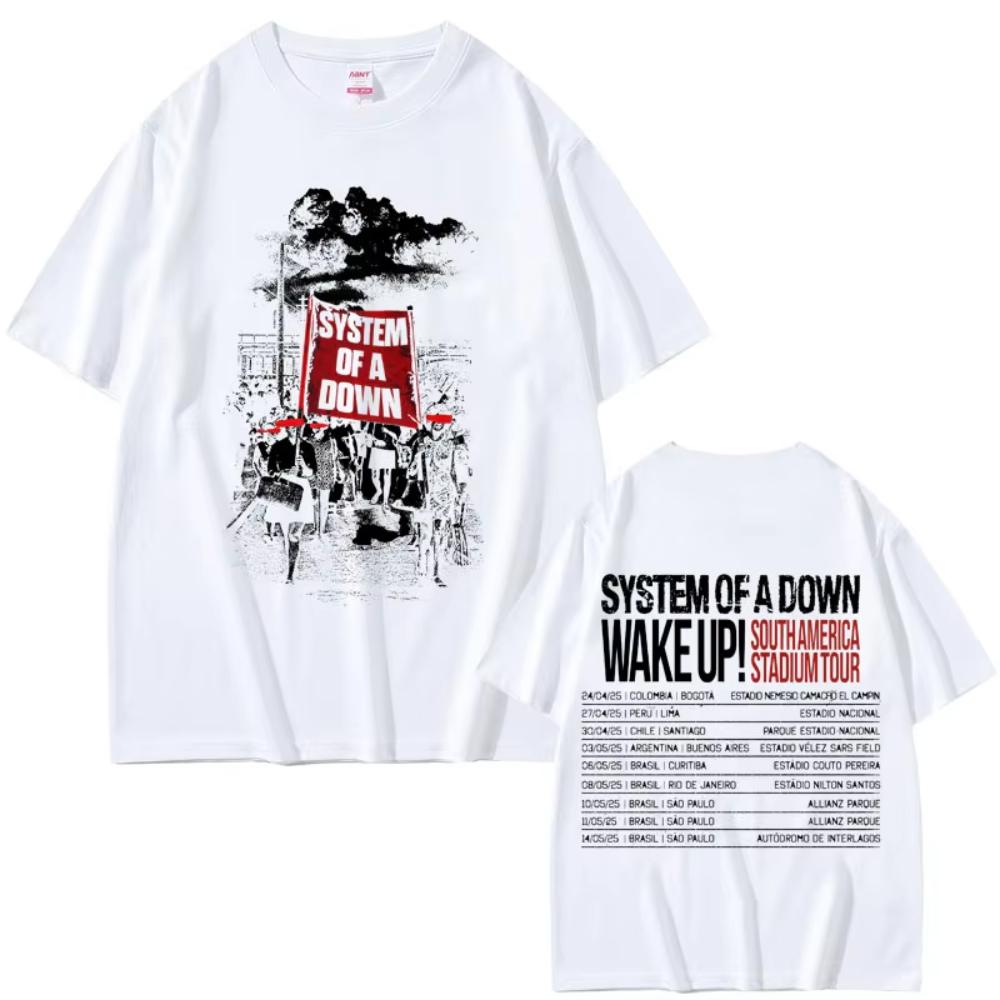 System of A Down Wake Up Tour T Shirt Men Women Vintage Rock Oversized Short Sleeve T Shirt 90s Alternative Metal Merch Tshirts