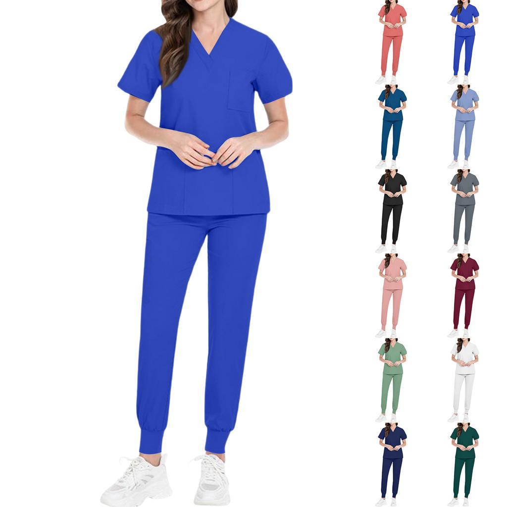 Ladies' Comfortable And Casual Solid Color Short Sleeved Pants Protective Suit Set