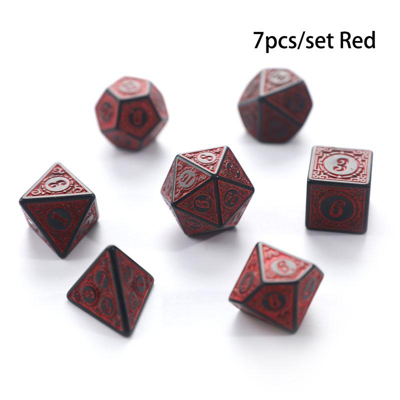 7Pcs/Set Polyhedral Antique Carved Pattern Dice D4 D6 D8 D10 D% D12 D20 DND RPG Digital Table Game