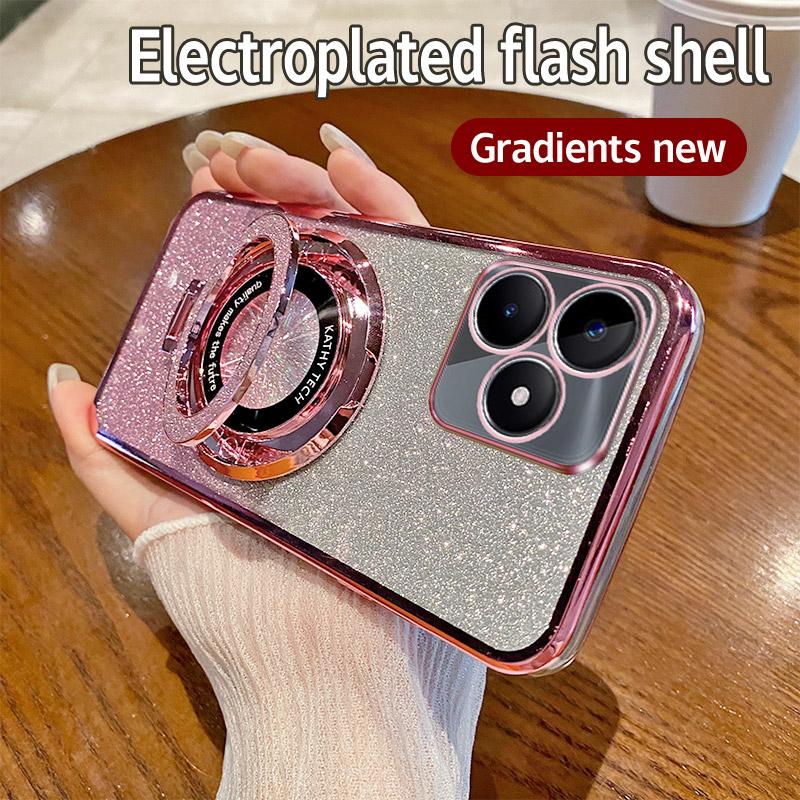 Блестящий чехол для телефона с кольцом-держателем для Realme Note 60 50 5 5i 6i 9i 5 7 8 9 10 11 12 13 14 Pro Plus 4G 5G 14X 14T 12X 11X Мягкий чехол