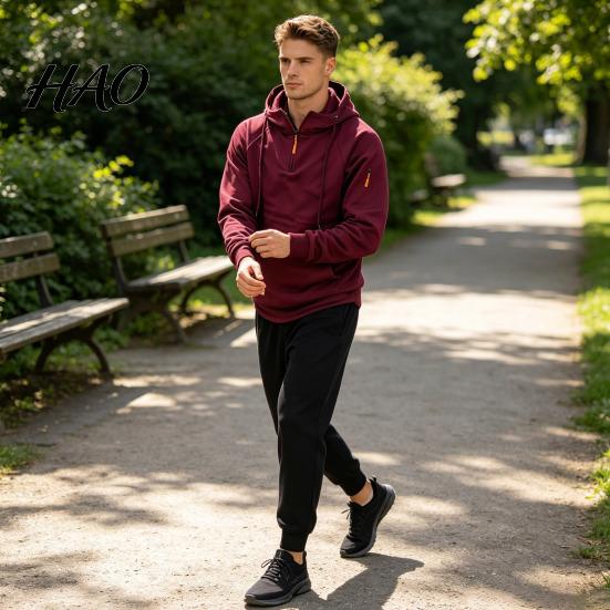 Tapered Jogger Sweatpants 2Pcs/Set Men Sweatsuit, Quarter Zip Hoodie And Sweatpants, Sweatsuit Athletic Tracksuit Sweat Suit for Jogging Gym Workouts