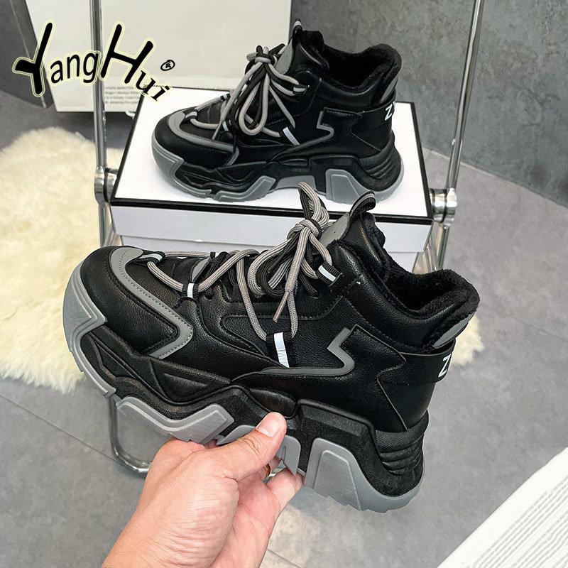 Женская обувь Plus Velvet Keep Warm Gaobang Running Casual Mixed Colors Waterproof Platform Sneakers Women 2024 Fashion Winter