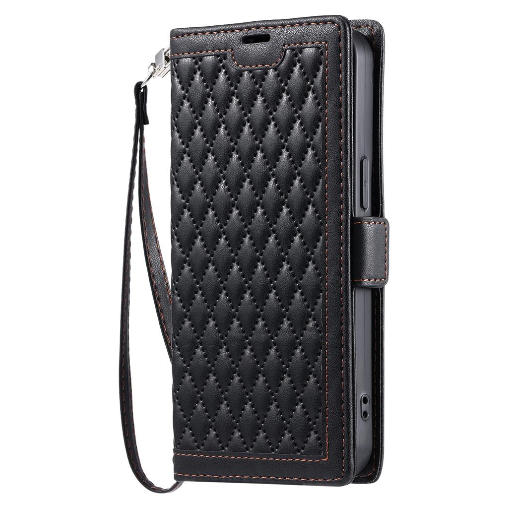 For Motorola Edge 60 Pro 5G Leather Case Rhombus Texture Wallet Stand Phone Cover with Wrist Strap