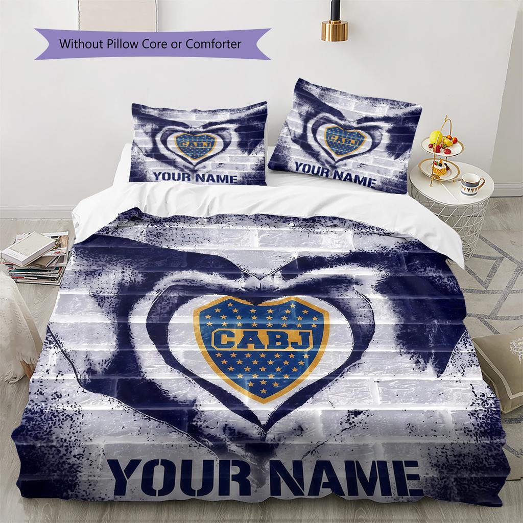 Custom Name Boca Juniors Pattern Bedding Quilt Set Home Decoration Gift (1 * duvet cover + 2 * pillowcase without core)