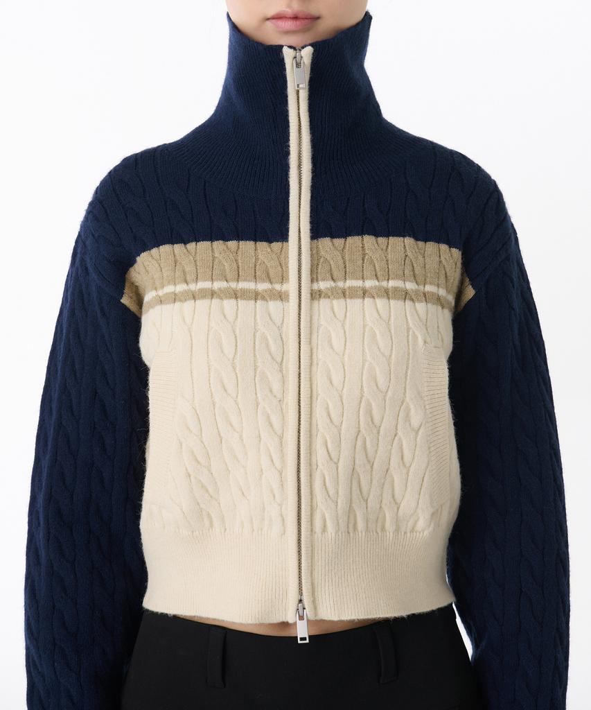 MUSINSA STANDARD WOMAN Women'S Color Block Cable Knit Zip-Up [Navy]