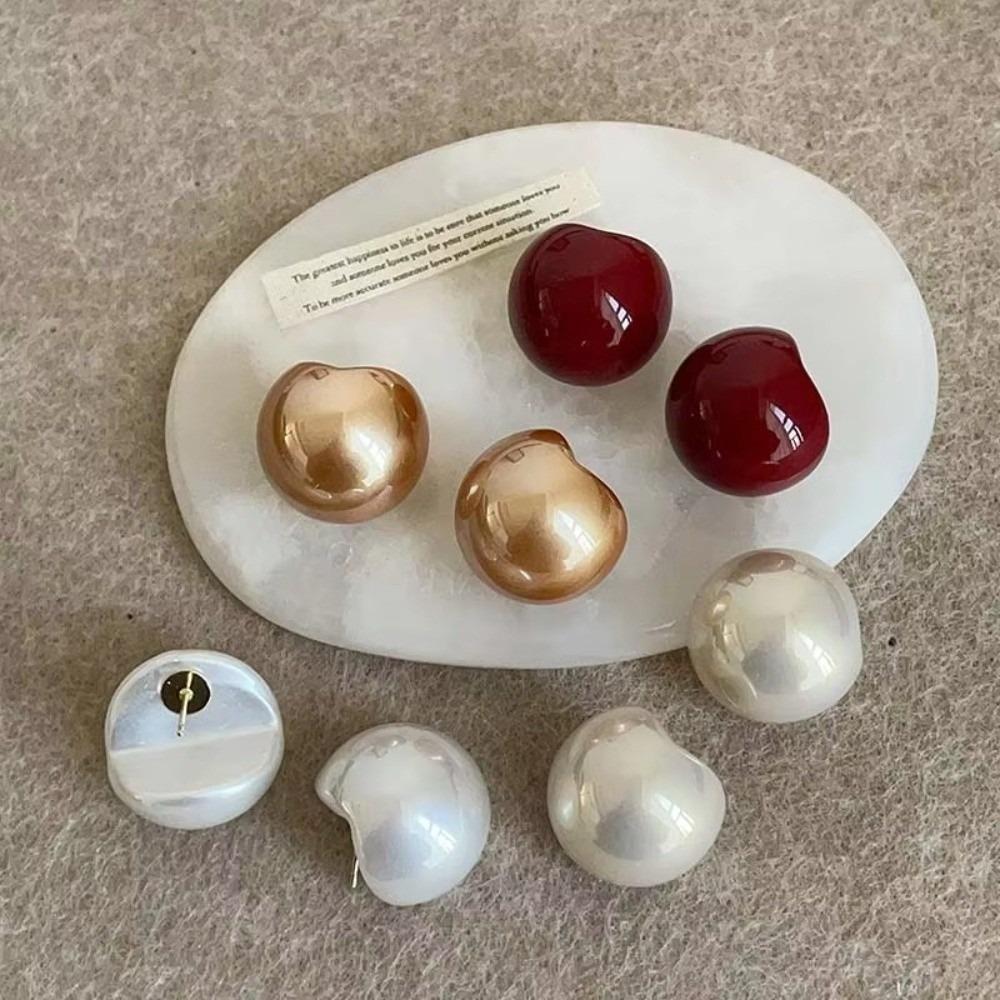 Half Circle Pearl Stud Earrings Vintage Red Bridal Wedding Jewelry For Women Girls