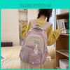 Fashionable Color Blocked Letter Cat Pattern Student Backpack With Pendant For Daily Use