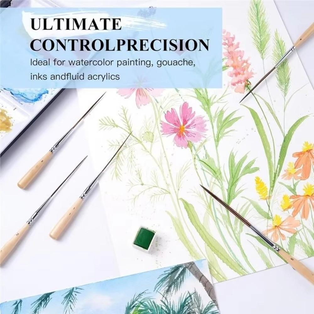 5Pcs Smooth Strokes Long Line Brush Set Wood  Handle Art Paint Brushes  Comics Painting