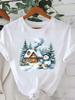 (Asian Size) Watercolor Cute 90s Short Sleeve T-shirts  Print Merry Christmas O-neck Women's Top New Year T Clothing Fashion Holiday Graphic Tee