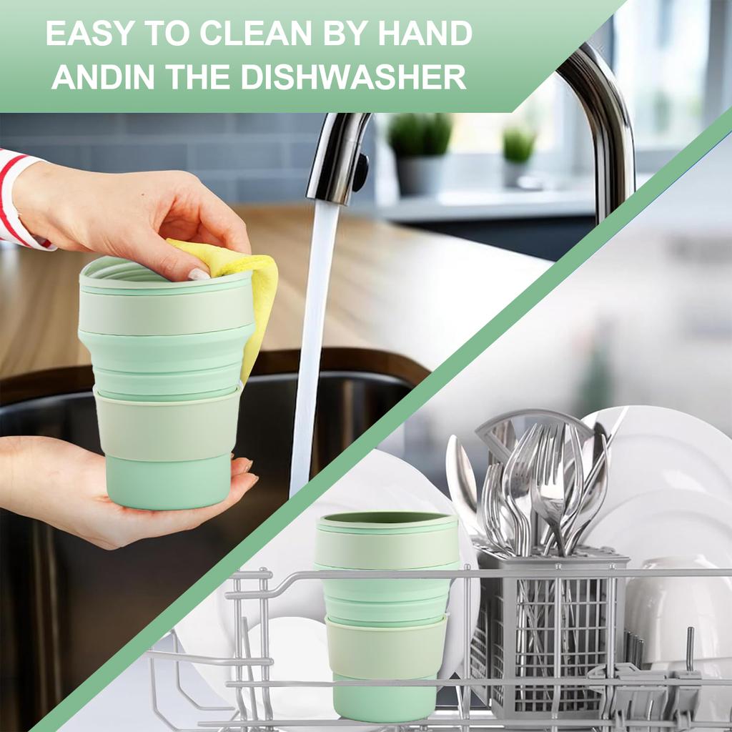 Leeseph Collapsible Travel Cup, Silicone Portable Drinking Mug with Lid for Water, Coffee, Drinks for Hiking & Picnic(350/500ML)