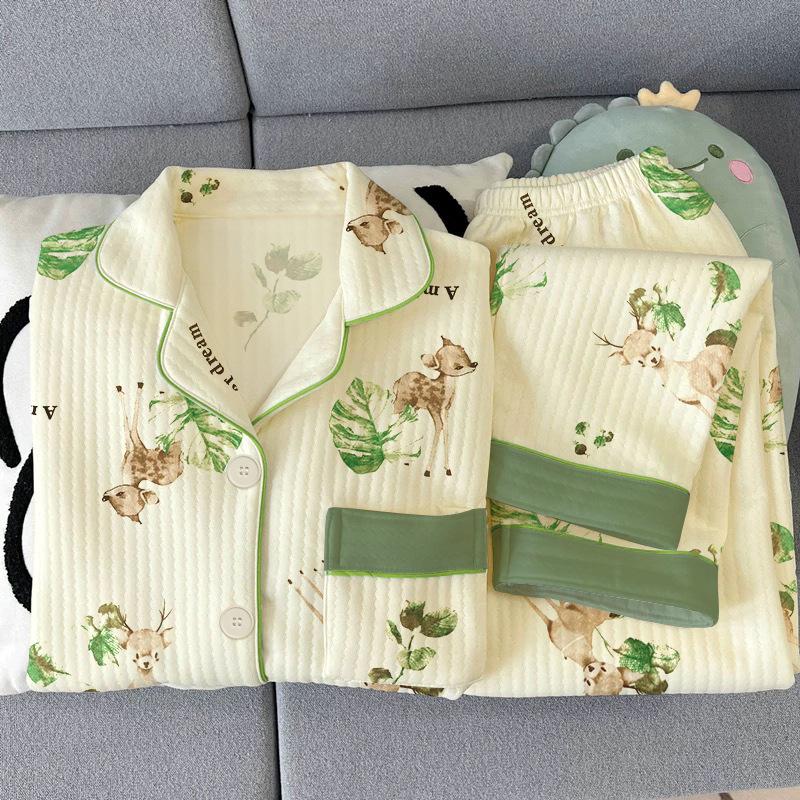 National style flowers autumn and winter new warm air cotton middle-aged and elderly mother retro high-end loungewear suit