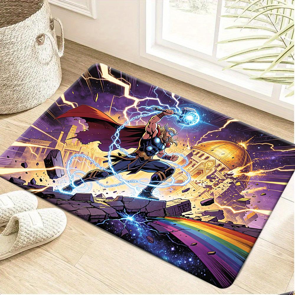 Marvel 1pc Cartoon Printed Floor Mat, Spider-Man and Hulk Dynamic City Nightscape Pattern, Easy to Clean, Suitable for Home En