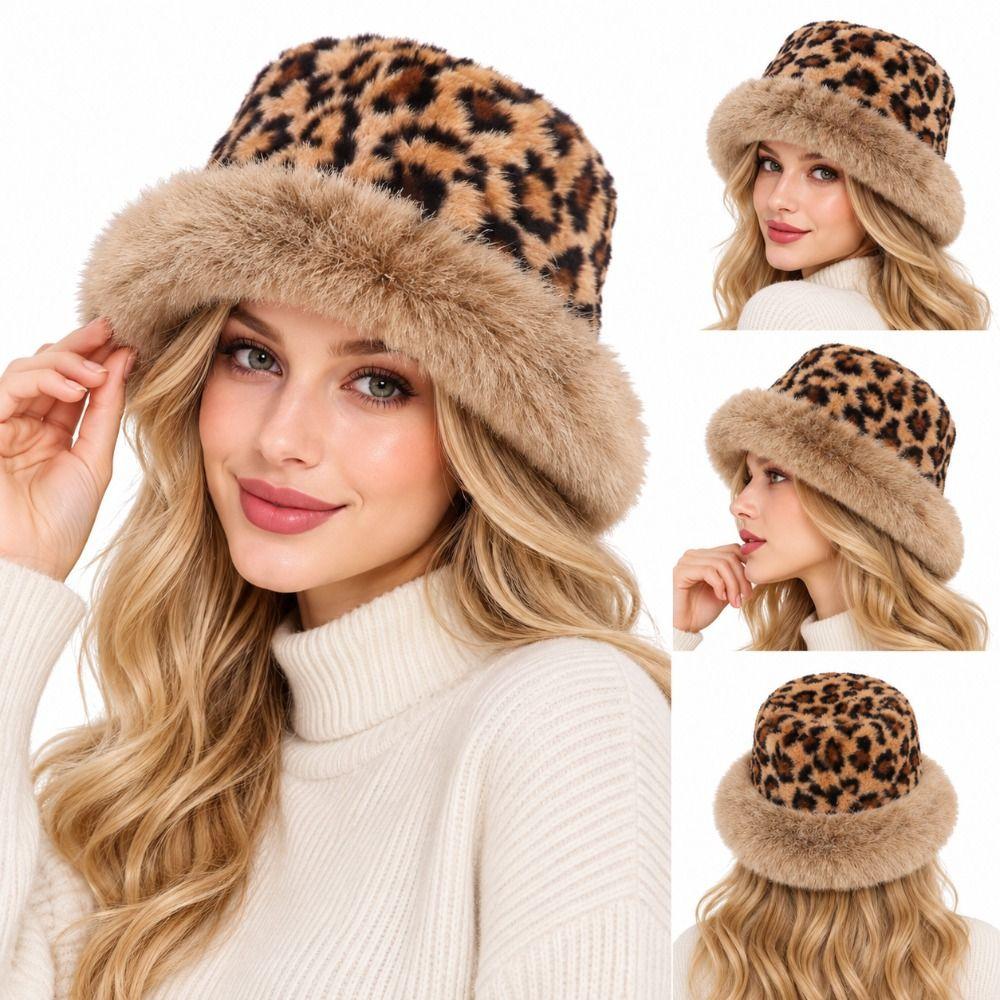 Soft Fuzzy Winter Hat Leopard Print Mongolian Hat Fashion Berets for Women Girls