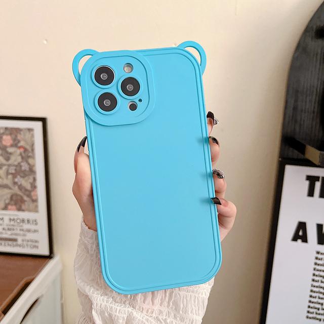 Матовый жидкий силиконовый чехол с милыми медвежьими ушками для Iphone 13 12 11 14 Pro Max Xs X 7 8 Plus, чехол с рисунком, защита объектива камеры