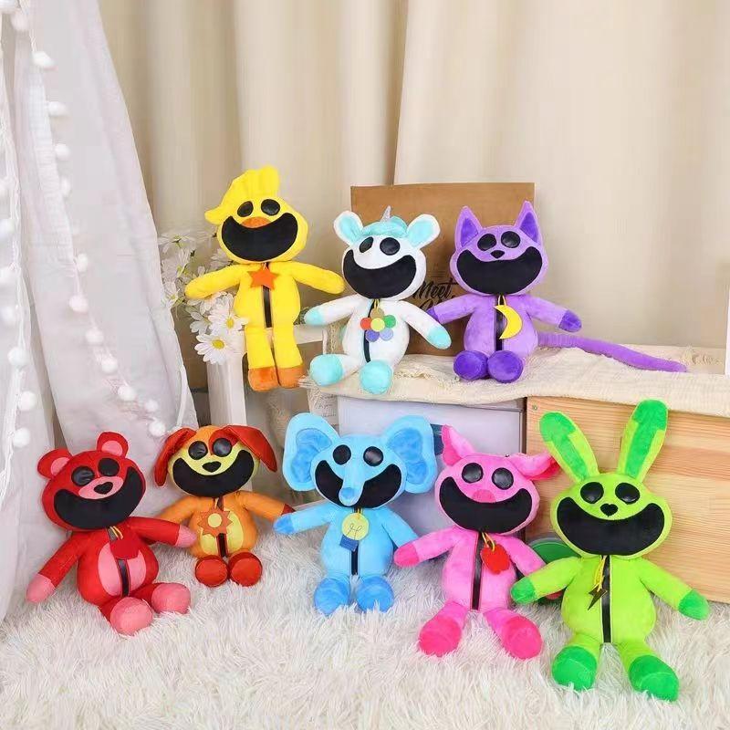 8 Smiling Critters Plush Toys Jumping House Cat Pup Bear Holding Plush Cat Pup Plush Doll Decoration Kawaii Soft Fill Toy Childr