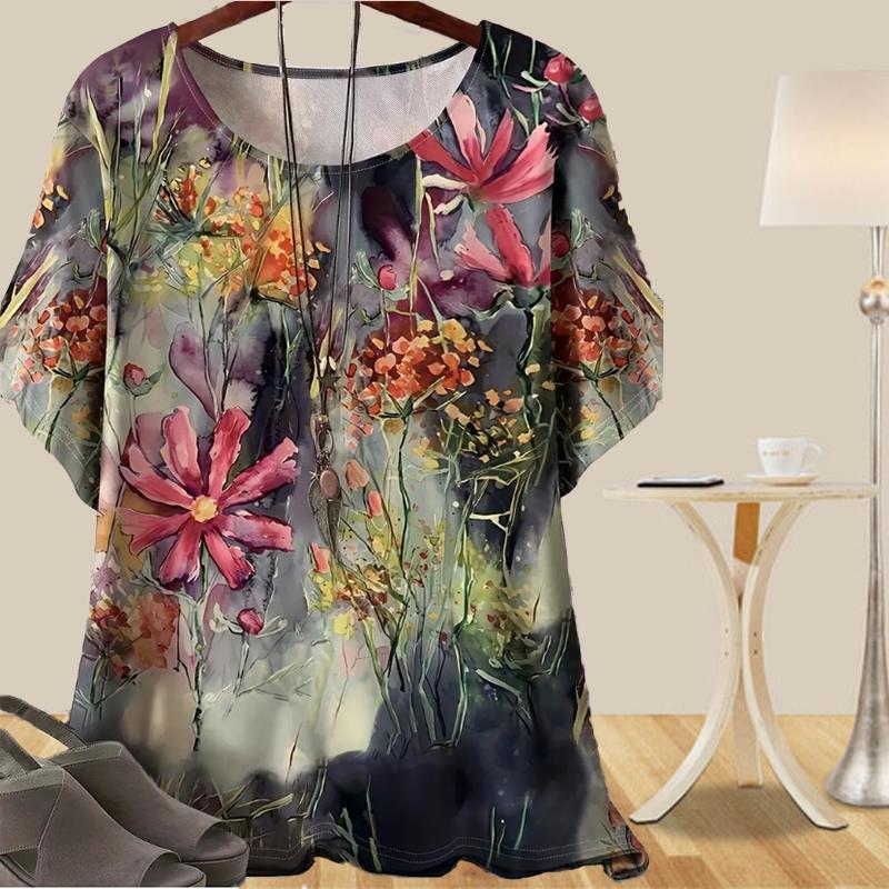 Женская повседневная свободная весенняя рубашка, женские топы с коротким рукавом и принтом в виде стрекозы