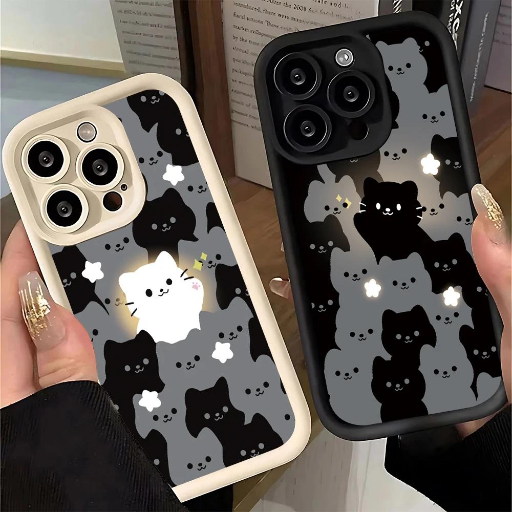 Милый мультяшный кот Силиконовый чехол для телефона Для iPhone 17 16 15 14 13 12 11 Pro Plus Max 17 Air 16 E Ударопрочный Мягкий Бампер Задняя крышка