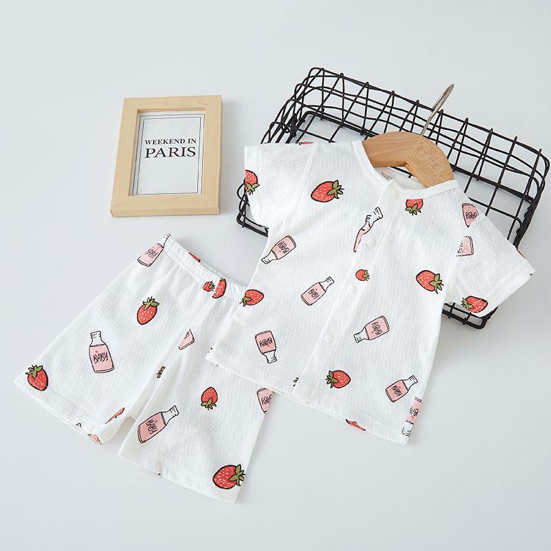 Комплект с короткими рукавами, летний тонкий детский кардиган, домашняя одежда с кондиционером, мужские и женские детские пижамы, летняя одежда