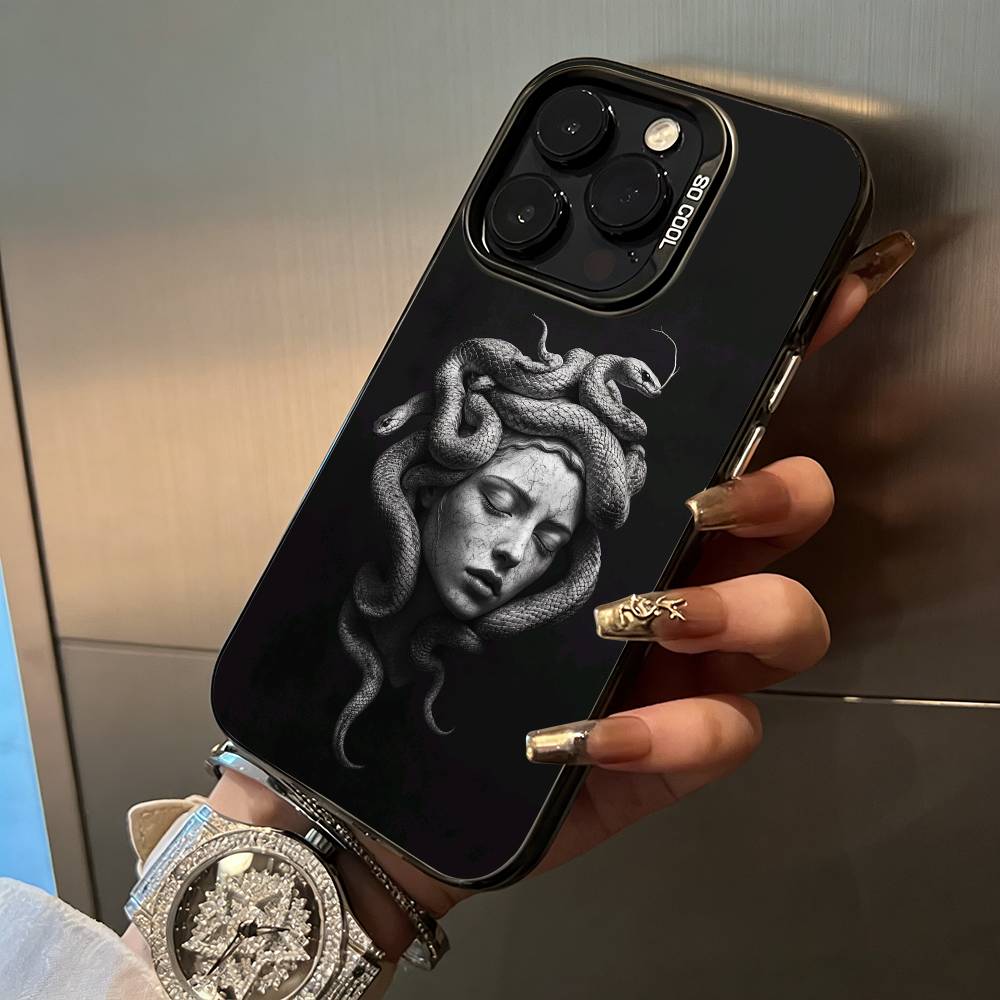 M-Медуза- Греческая- Мифология Чехол для Телефона Для iPhone 17,16,15,14,13,12,11 Plus Pro Max Цветной Серебряный Чехол для Телефона
