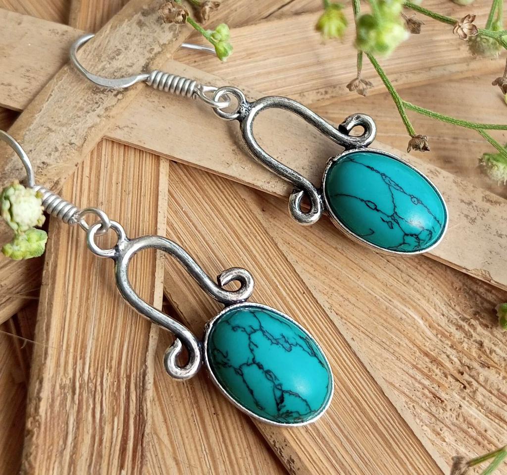 Драгоценный камень бирюза, стерлинговое серебро 925 пробы, позолоченные серьги-крючки для вечеринок, ювелирные изделия NST-J2H17764