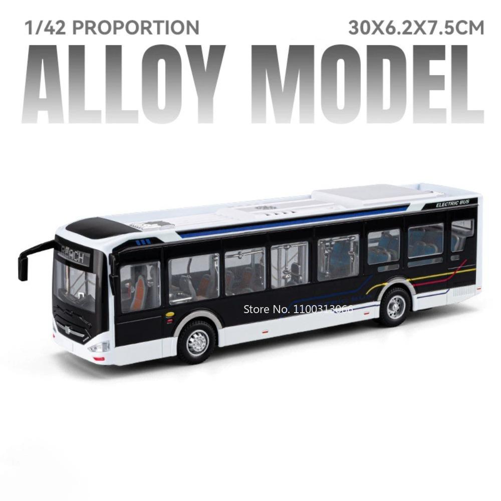 1:42 Игрушки Автобусы на Новой Энергии Машинки Миниатюрные Модели Двери Открываются Машина Изысканный Интерьер Металлические Транспортные Средства для Малышей Детей Подарки