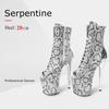 20CM Snake Pattern Boots Women's Thick-soled Thick-heeled Ultra-high Short Boots Catwalk Pole Dance Sandals Plsu Size