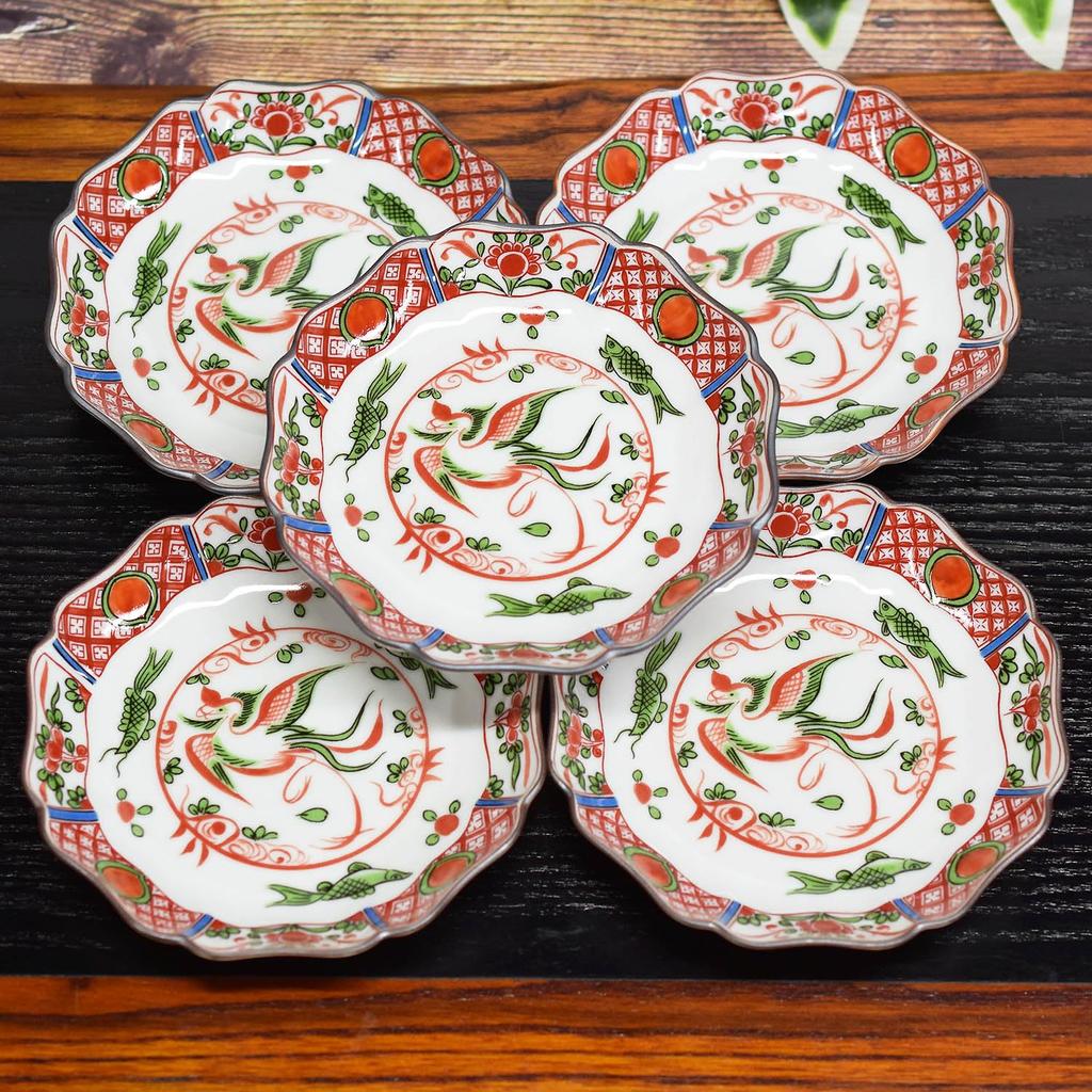 Plate Stylish Kutani Small Set of Red Painted Japanese Serving Made In Japan Set, Tableware, Ware, Plates, 5, Phoenix, Pottery, Tableware, Plate,