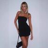Womens Sexy Solid Color Strapless Backless Bodycon Mini Dress Club Party