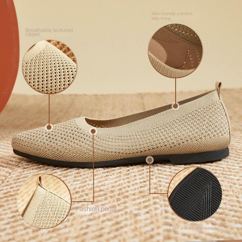 Shoes Women Fall New Solid Color Pointed Flat Soft Sole Single Shoes Casual Breathable Women Hollow Knit Shoes