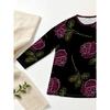 Ladies Plus Pocket Elegant Rose Print Long Sleeve Top