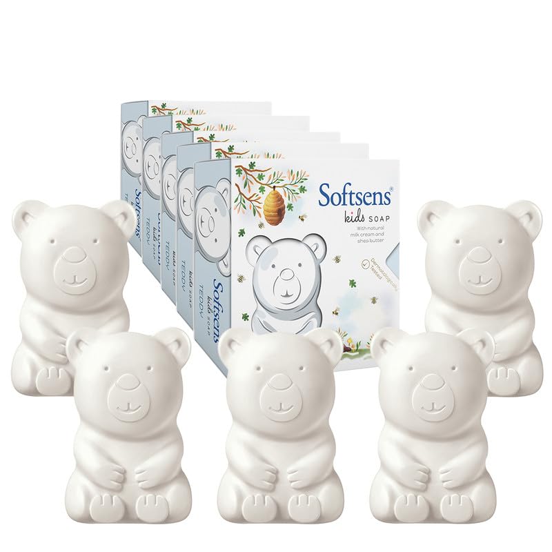 Мыло Softsens Kids Мишка 75г Упаковка 5 шт. Мягкое Питательное Увлажняющее Мыло-Брусок в Форме Животного Для Малышей Детей Возраст 2-10 лет