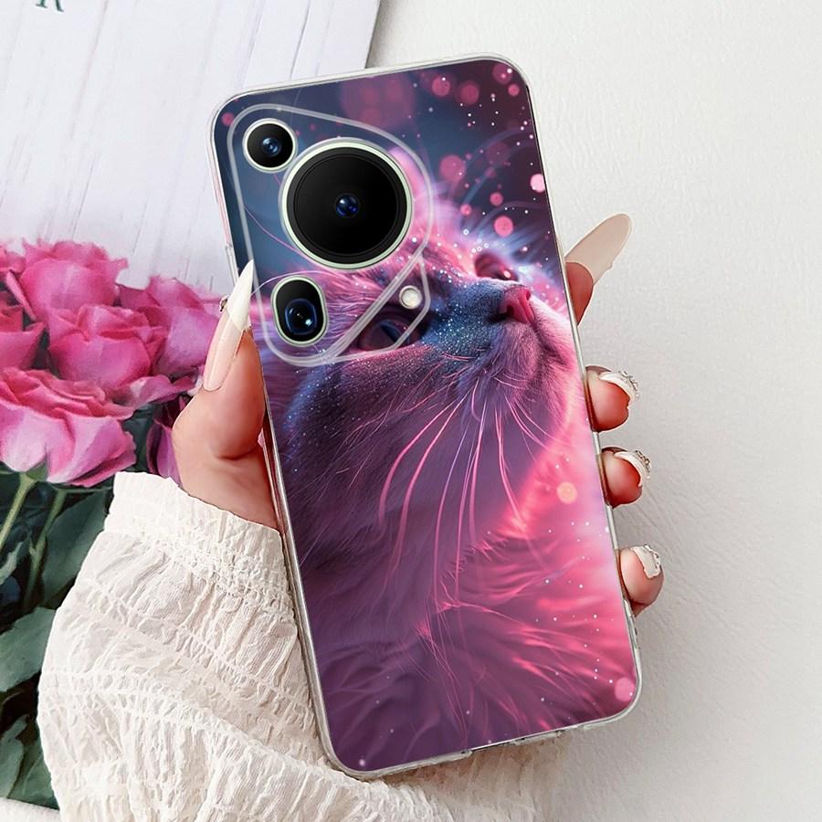 For Huawei Pura 70 Ultra Case Cute Cat Flower Soft Silicone Funda for Huawei Pura70 Pura 70 Pro+ Shockproof Cover Capa